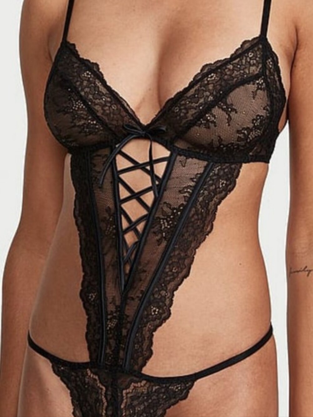 Victoria's Secret Black Lace Crisscross Teddy Xs Nwt